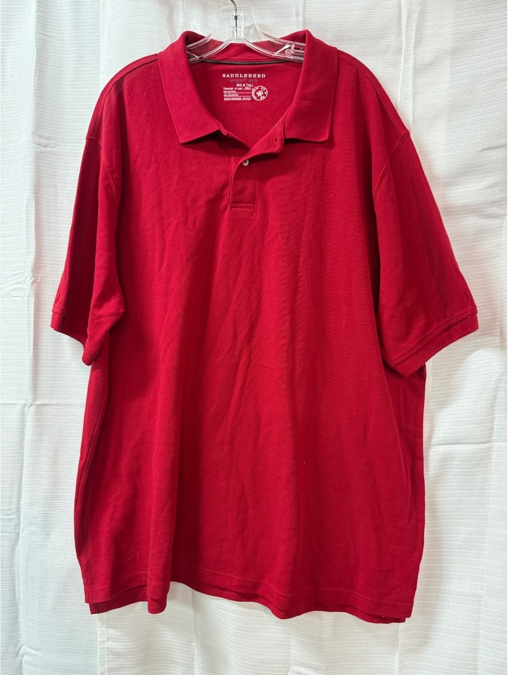 Saddlebred Big & Tall Red Polo Shirt 2XLT Cotton-Polyester Blend